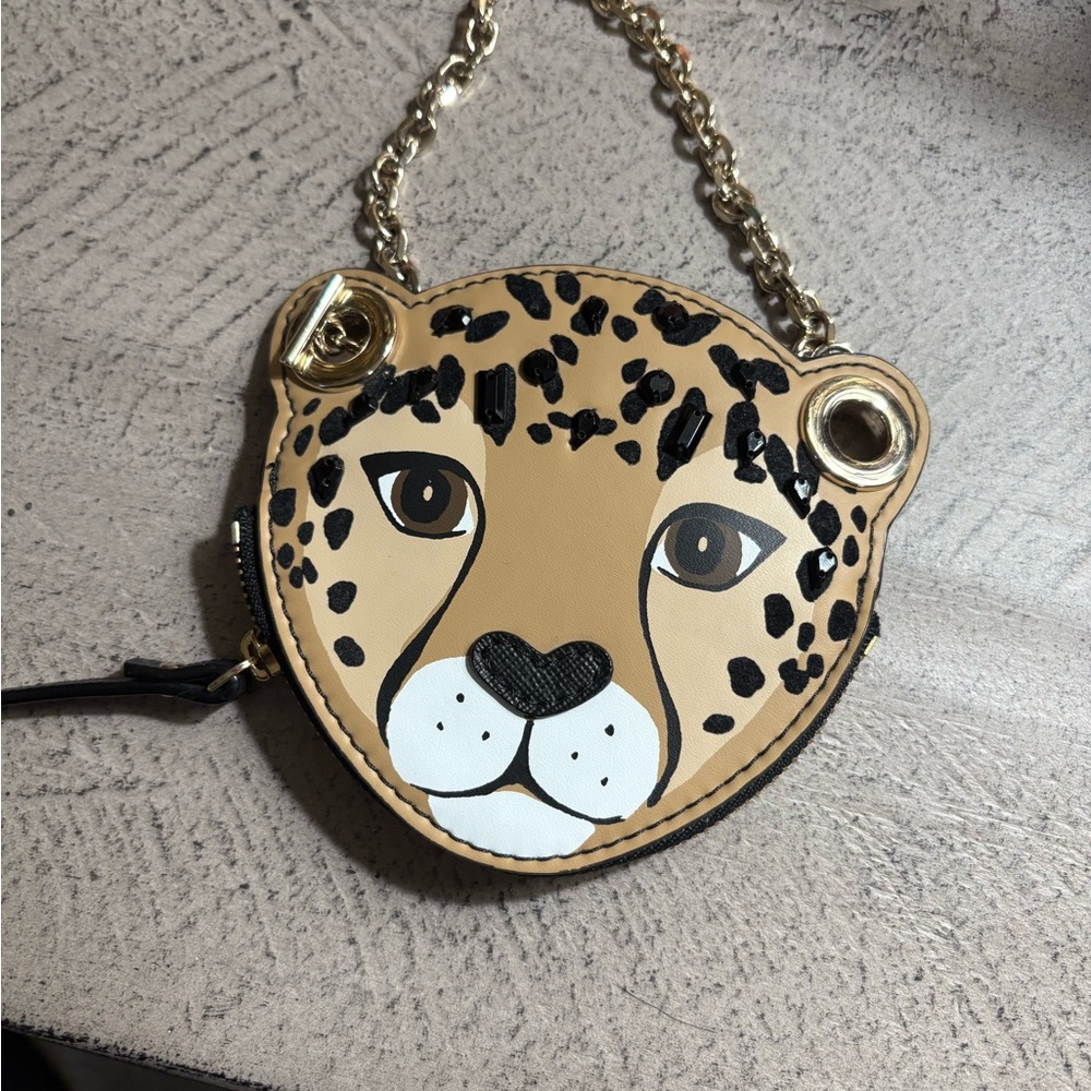 Kate Spade Leopard Face Coin Purse - Tan and Black